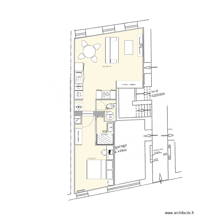 T2 Avec porte milieu. Plan de 0 pièce et 0 m2