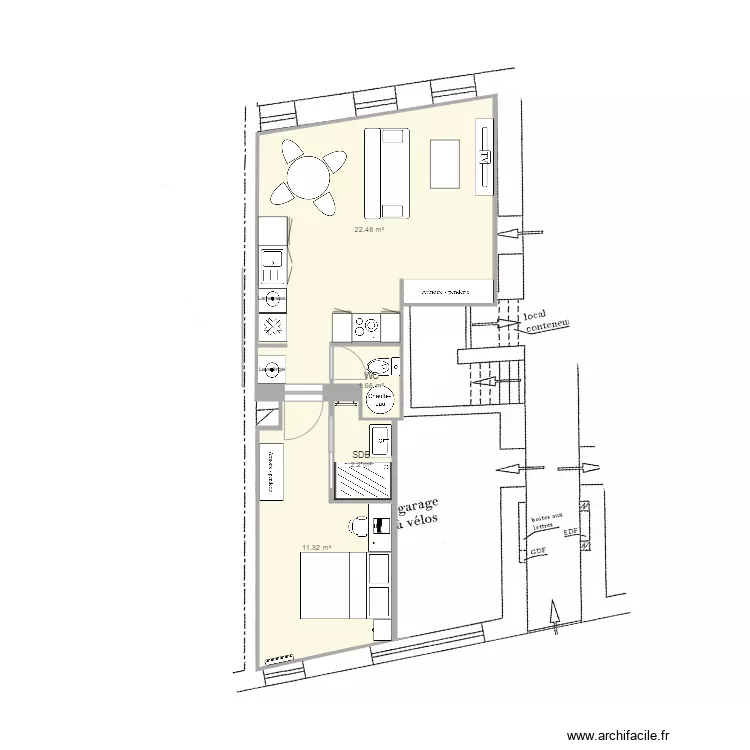 T2 Avec porte milieu. Plan de 