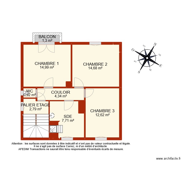 BI 9737 ETAGE 1. Plan de 14 pièces et 65 m2