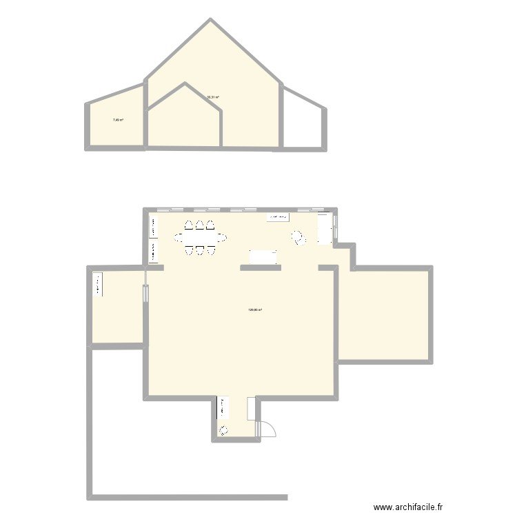 extension 2. Plan de 3 pièces et 171 m2