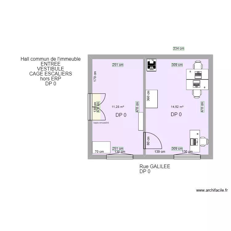 SALLE "ANNEXE" DE L'INSTITUT SUPERIEUR DU DROIT AVANT TRAVAUX. Plan de 