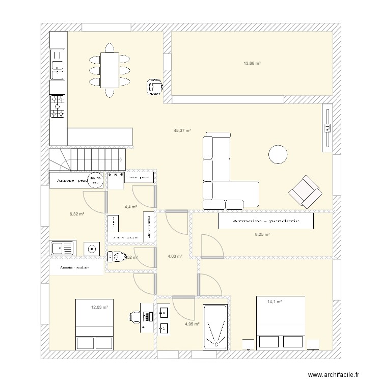 étage n°2. Plan de 10 pièces et 115 m2