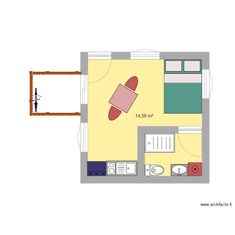 Valentine 1. Plan de 1 pièce et 15 m2