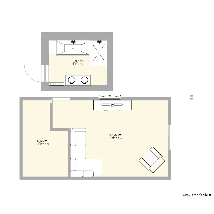 chambre parentale 1. Plan de 3 pièces et 31 m2