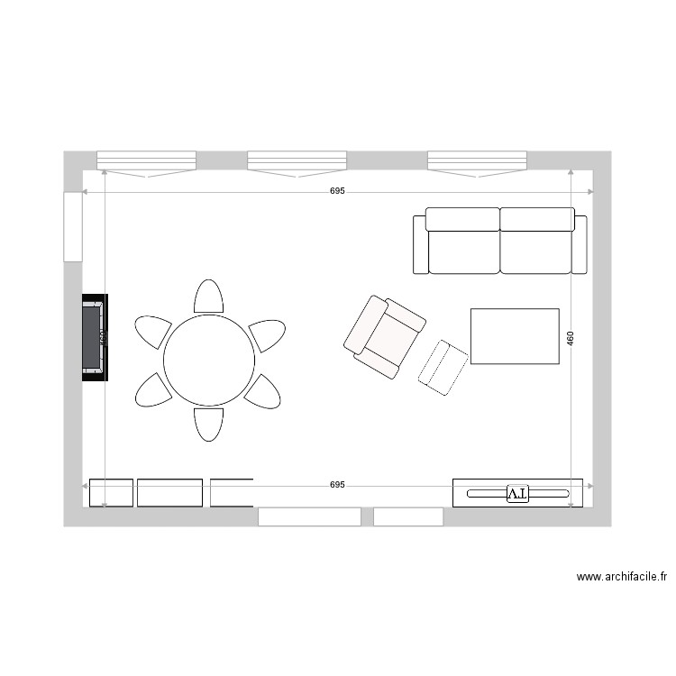 122_SALON_canape238_tableronde_vVLE_variante. Plan de 1 pièce et 32 m2