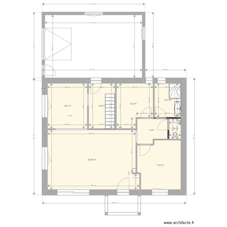 maison V4. Plan de 8 pièces et 77 m2