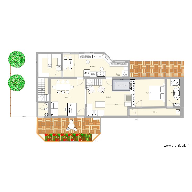 Entrée avec penderie. Plan de 21 pièces et 198 m2