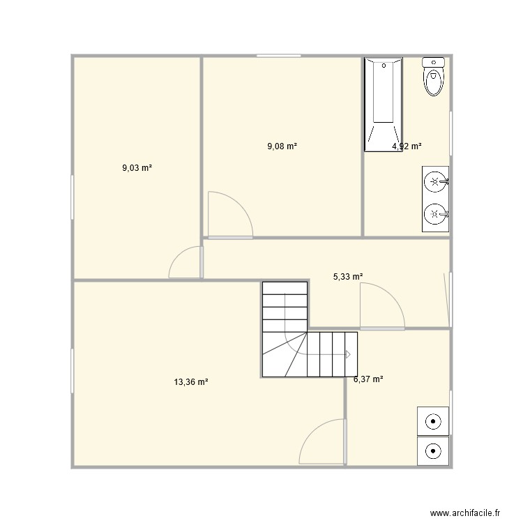 Projet étage 1 à rénover. Plan de 6 pièces et 48 m2