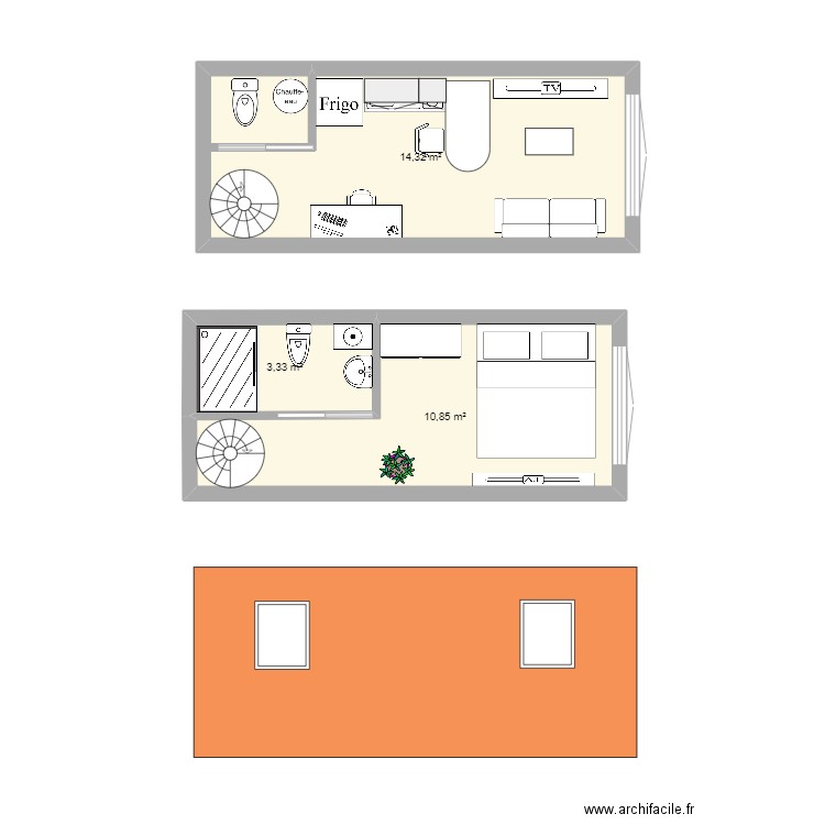 maison de ben 2. Plan de 3 pièces et 29 m2