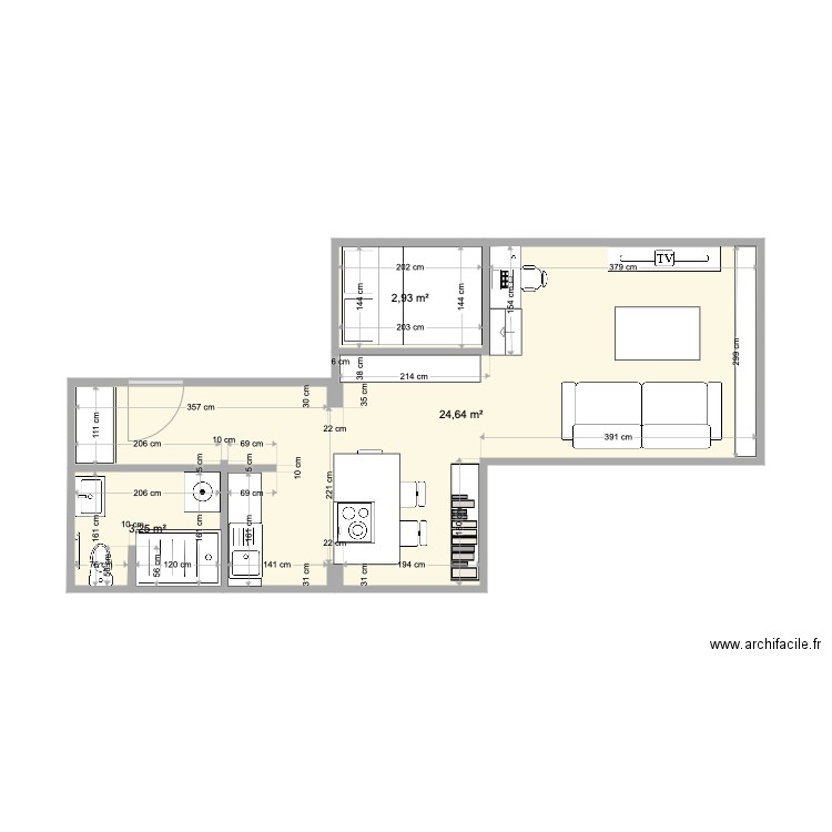 Beghin churchill v3. Plan de 3 pièces et 31 m2