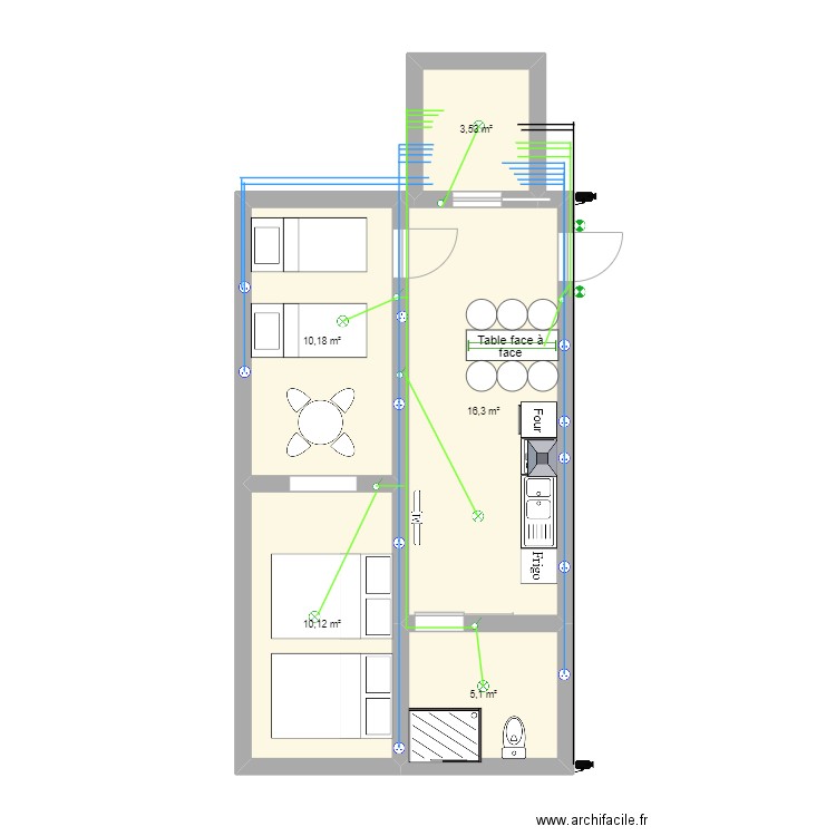 hoooooo. Plan de 5 pièces et 45 m2