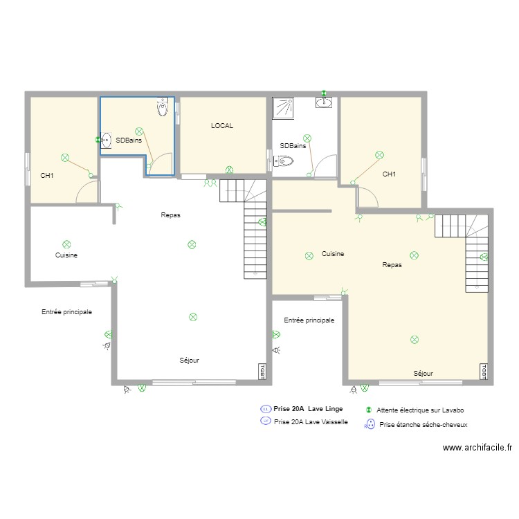 implantation éclairage RDC. Plan de 0 pièce et 0 m2