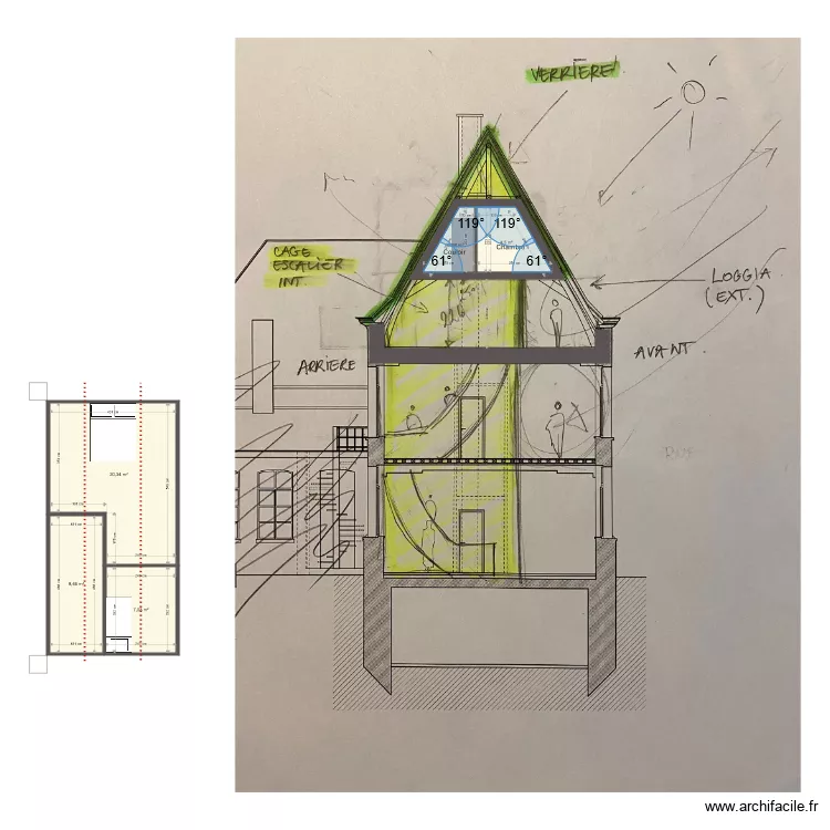 Ste Catherine chambre &agrave; &eacute;tage. Plan de 