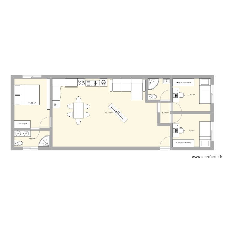 6*12 3 ch. Plan de 6 pièces et 79 m2