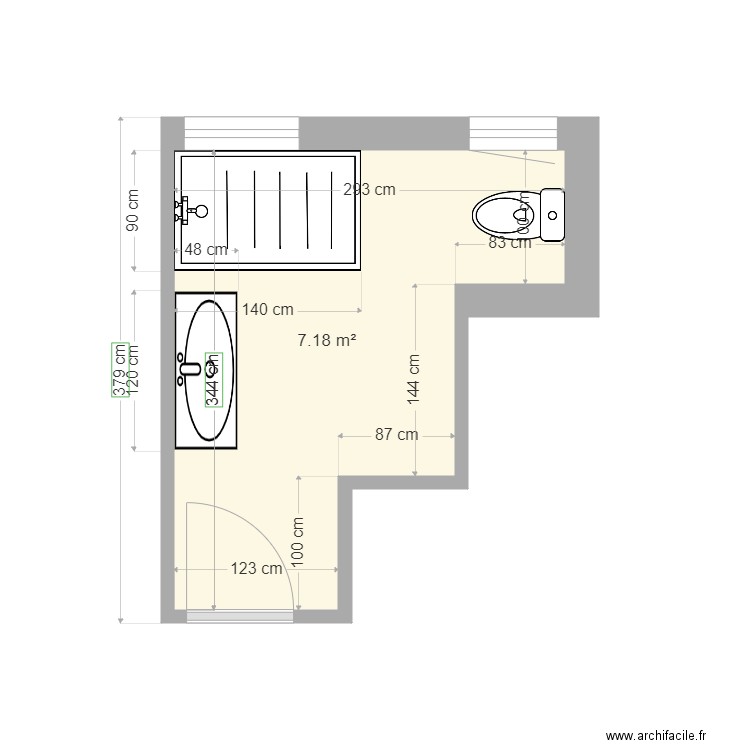 CHAIX SDB 1. Plan de 1 pièce et 7 m2