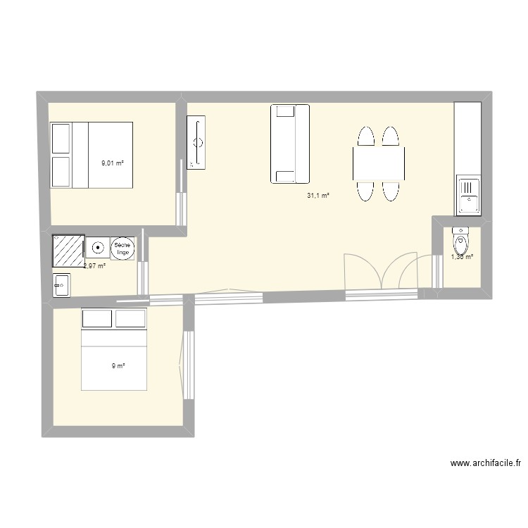 location 2. Plan de 5 pièces et 53 m2