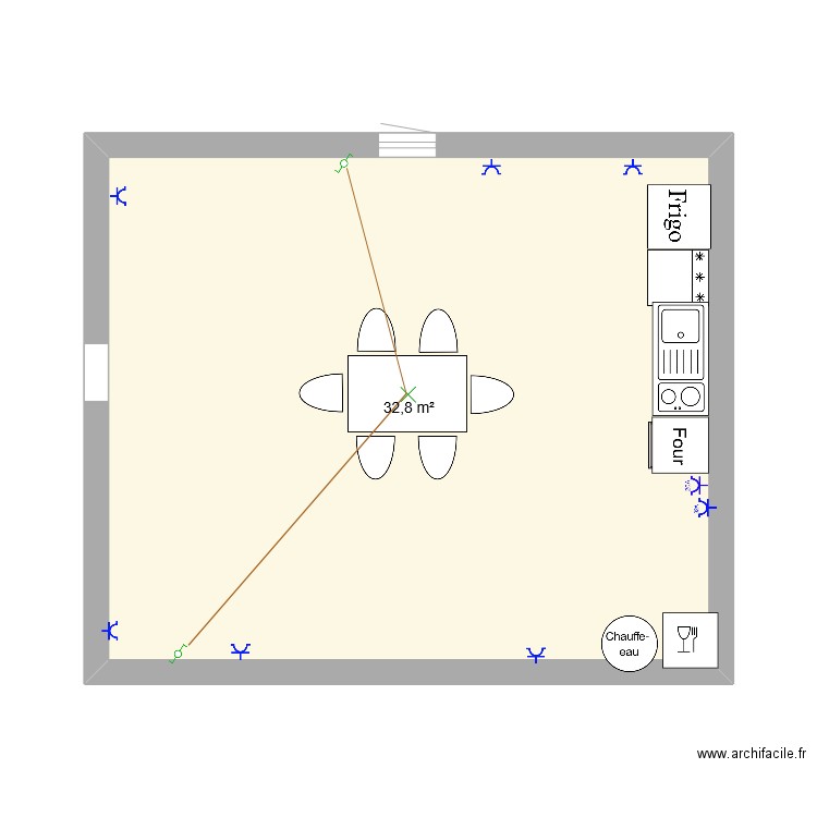 cuisine. Plan de 1 pièce et 33 m2