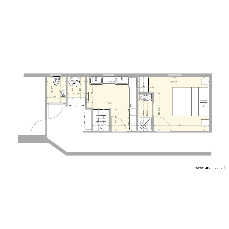 sdb. Plan de 5 pièces et 23 m2