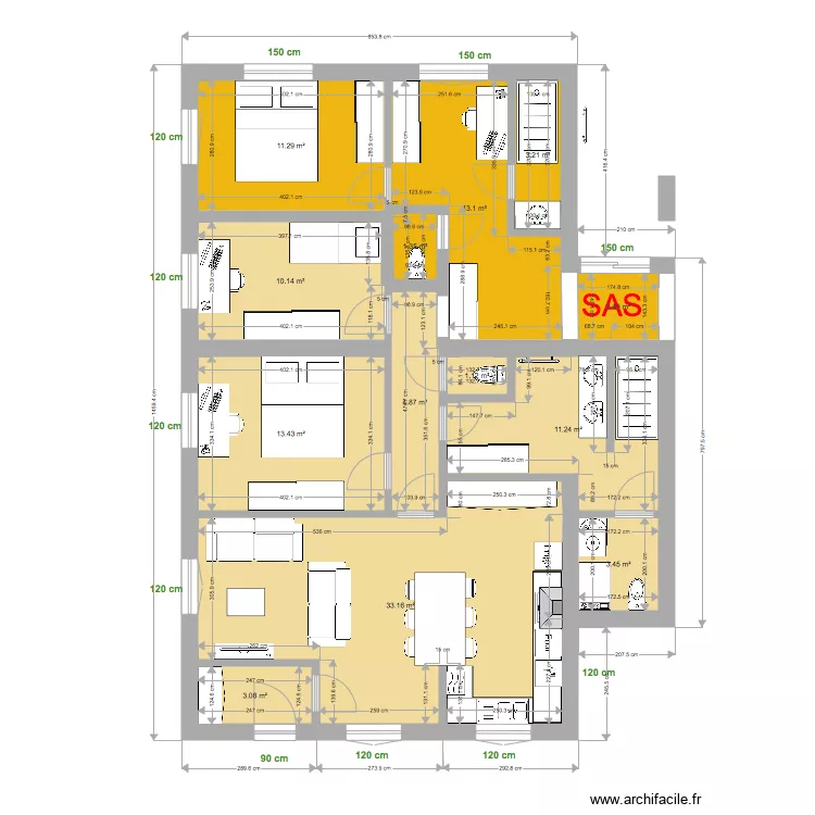 seul appart 2 ch plus court 112 141. Plan de 