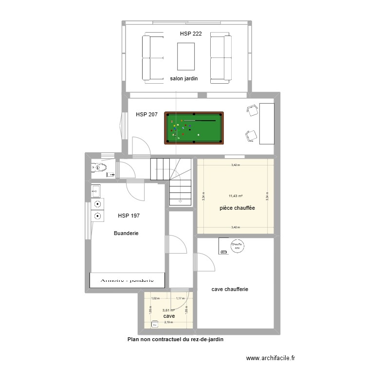 SS jardin Lamb. Plan de 2 pièces et 15 m2