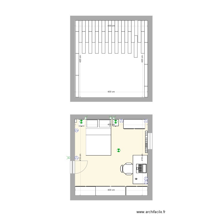 CH ETAGE JARDIN. Plan de 2 pièces et 34 m2