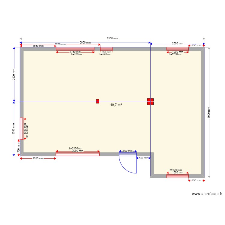 45 5 Владимир sv. Plan de 1 pièce et 41 m2