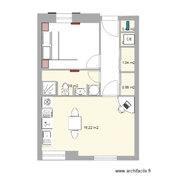 Appart 16B avec 1 chambre 2. Plan de 0 pièce et 0 m2