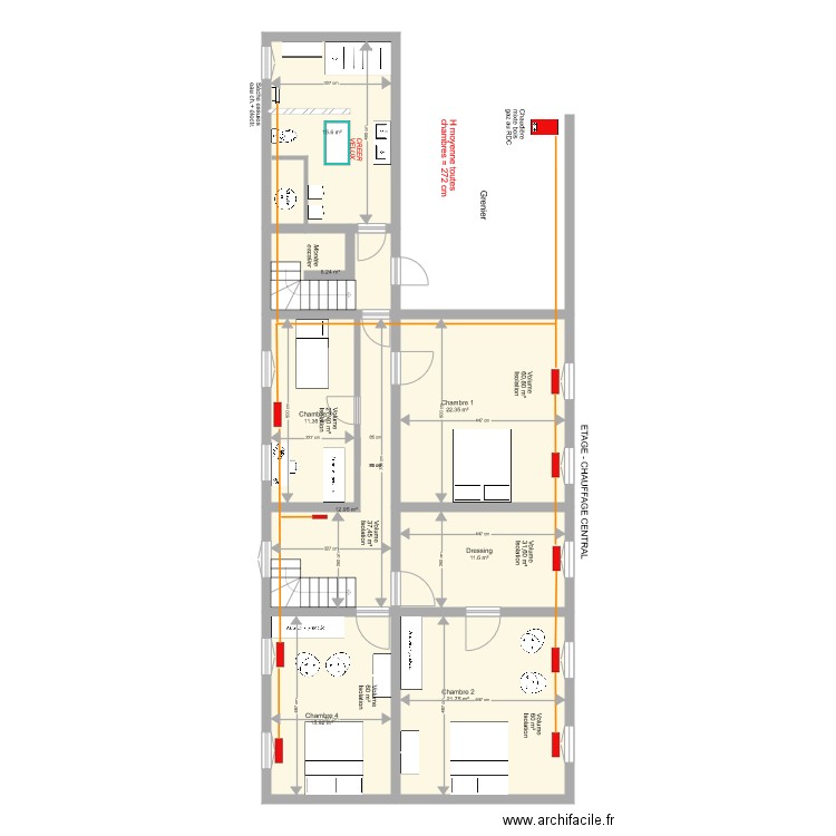 Lindageff étage Chauffage2 et SDB. Plan de 0 pièce et 0 m2