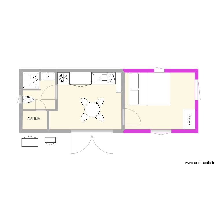 Cabane du vigneron sauna. Plan de 3 pièces et 23 m2