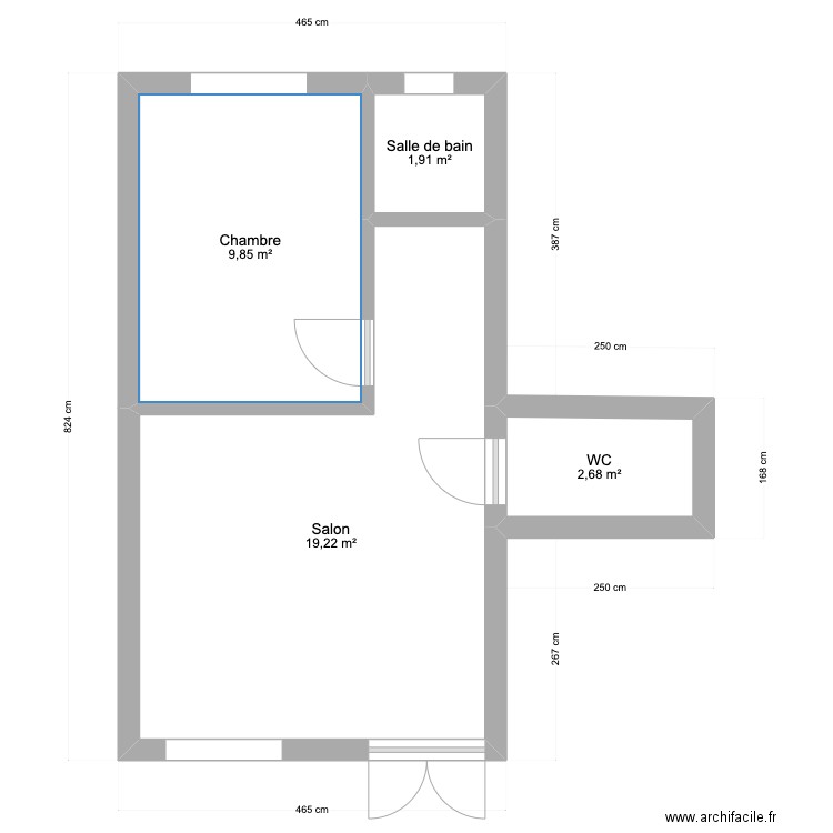 appart 1 rdc. Plan de 4 pièces et 34 m2