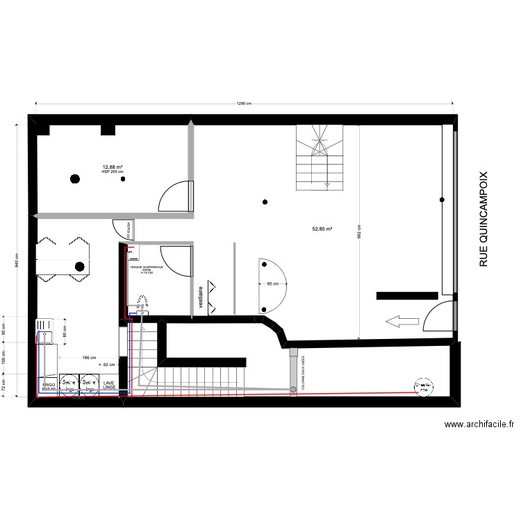 PLAN DE PLOMBERIE RDC SOKHA. Plan de 5 pièces et 102 m2