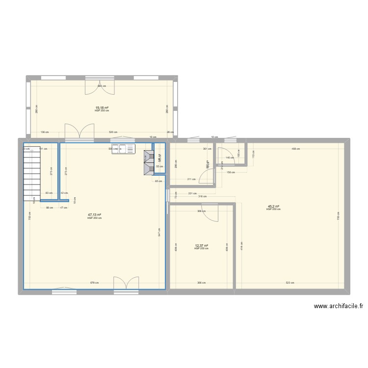 L'atelier 2 avec 3eme pièce rdc. Plan de 4 pièces et 124 m2