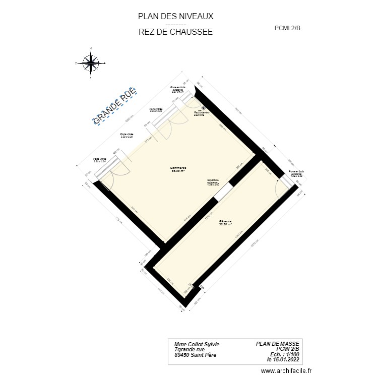 7pcmi 2B RDC essai porte rentree. Plan de 2 pièces et 102 m2