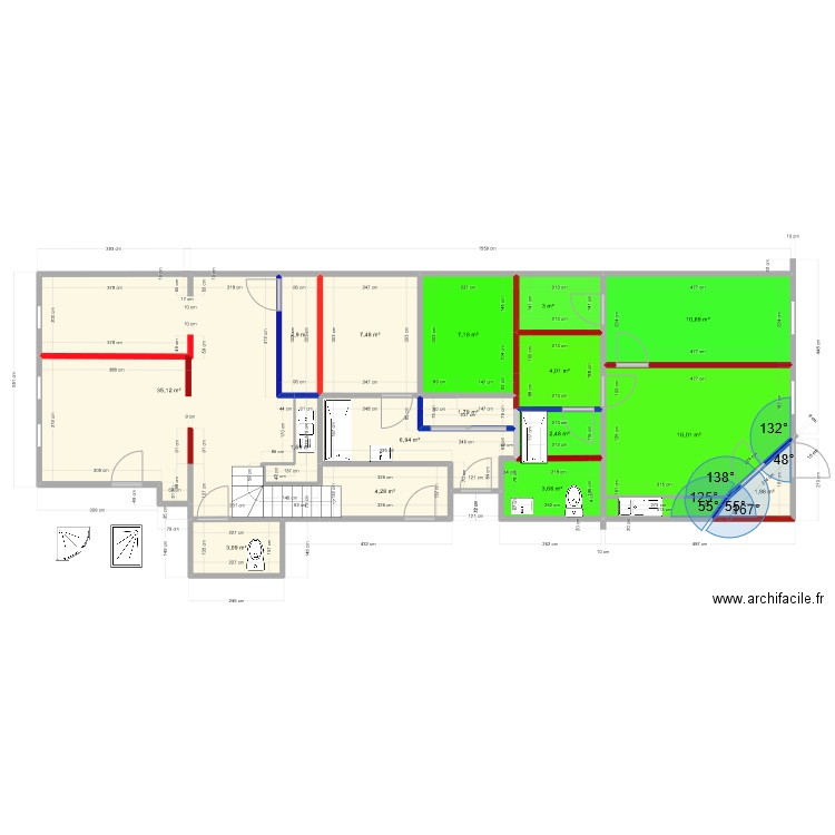 coter gauche a. Plan de 16 pièces et 112 m2