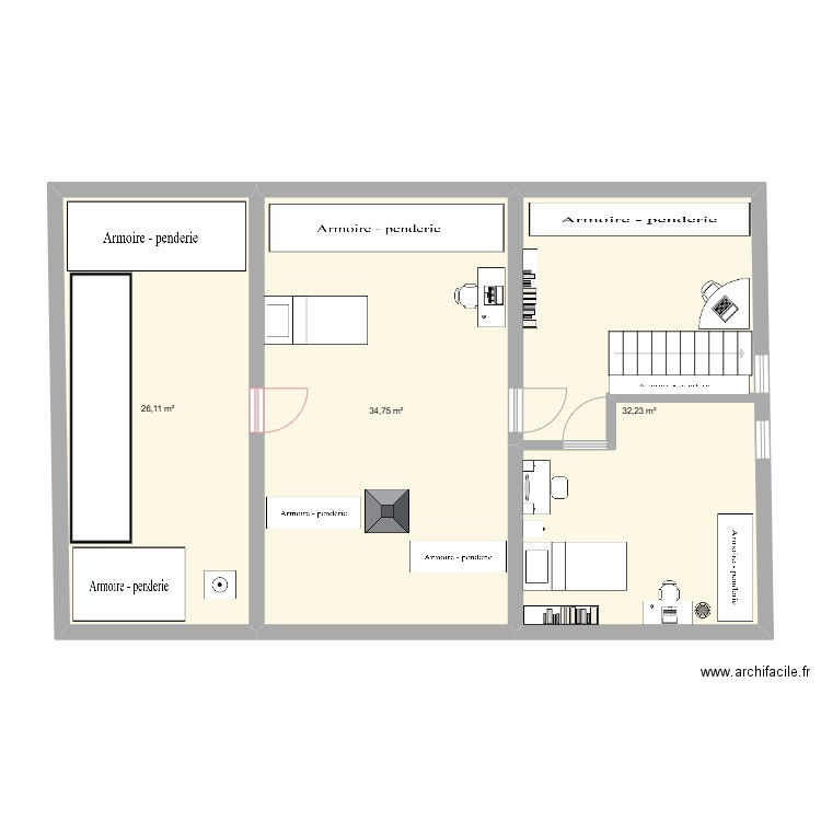 etage modifier. Plan de 3 pièces et 93 m2