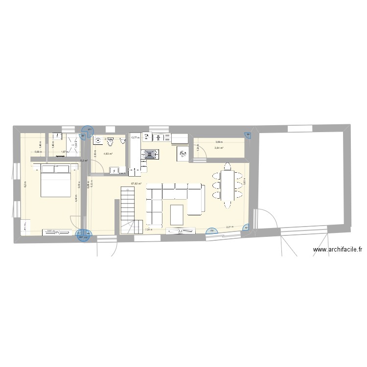 rez de chausser 1. Plan de 4 pièces et 89 m2