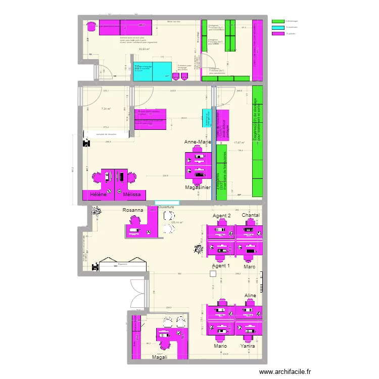 Bureau droit op3 avec bureau ferme. Plan de 