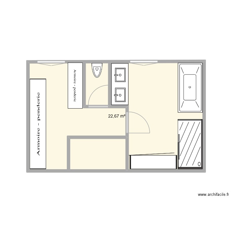 sdb. Plan de 1 pièce et 23 m2