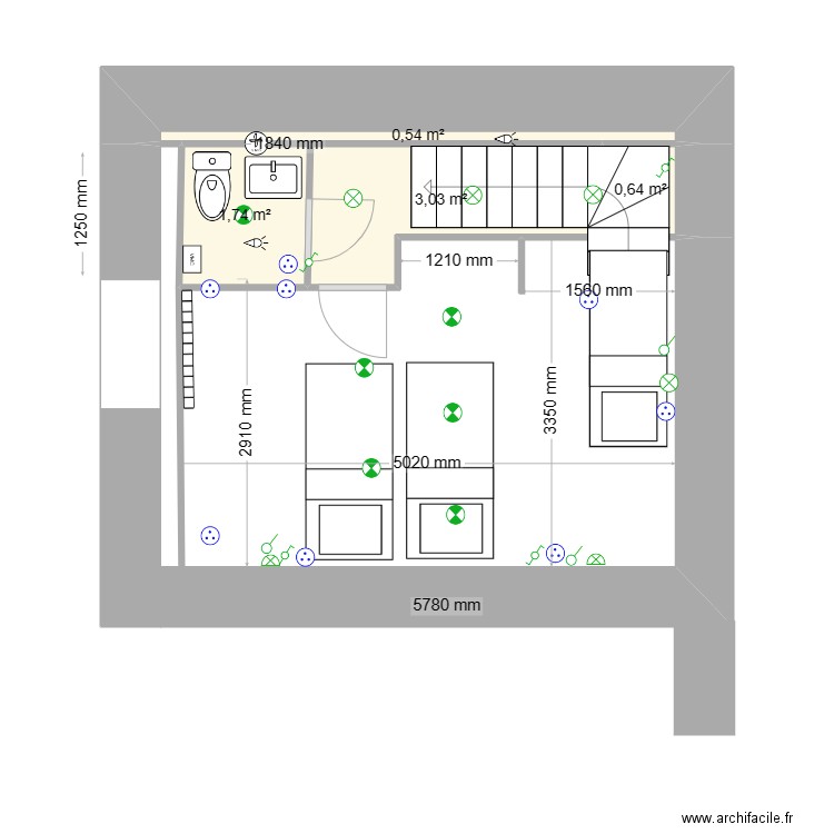 pigeonnier étage 2. Plan de 4 pièces et 6 m2