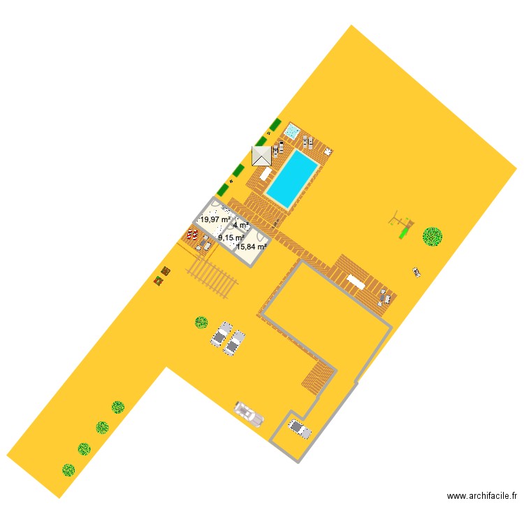 MAISON PISCINE 3. Plan de 4 pièces et 49 m2