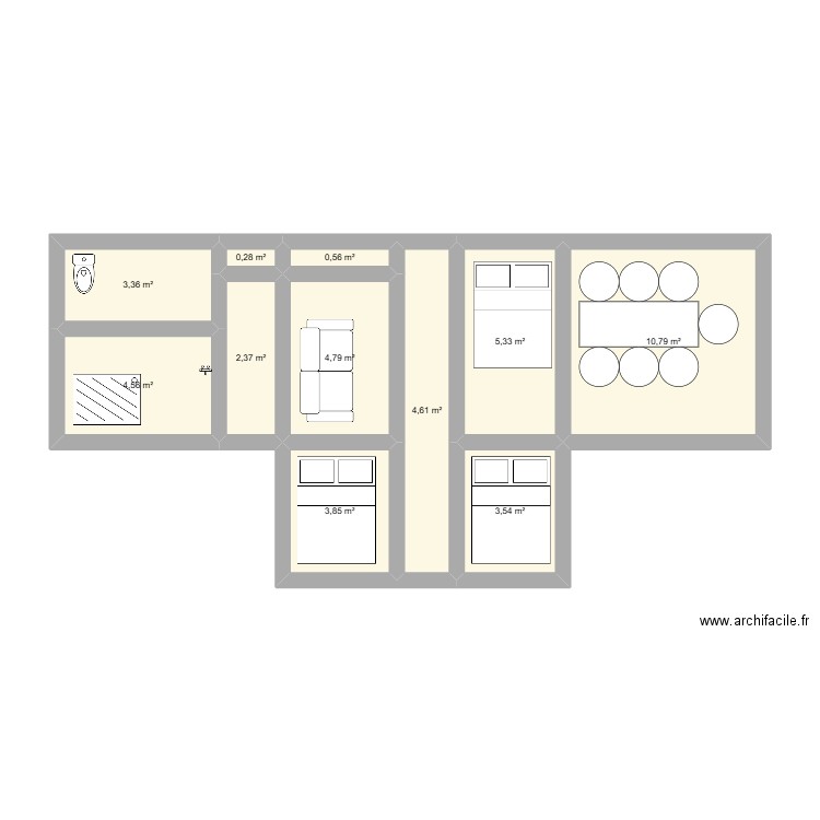 Ambatomena plan 2. Plan de 11 pièces et 44 m2