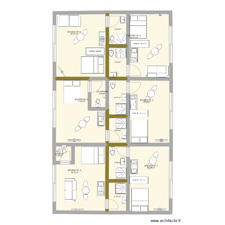 Plan cabinet 9 av stade v4 STUDIO. Plan de 14 pièces et 131 m2
