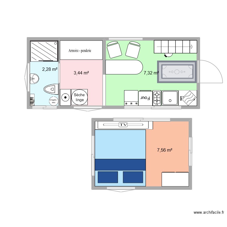 maison 1. Plan de 4 pièces et 21 m2