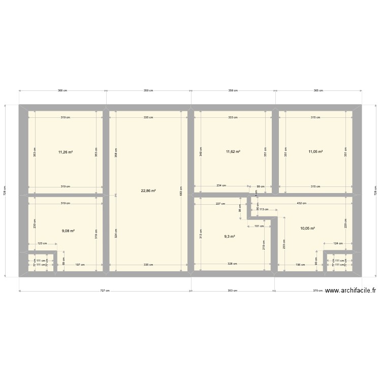 projet etage global. Plan de 9 pièces et 87 m2