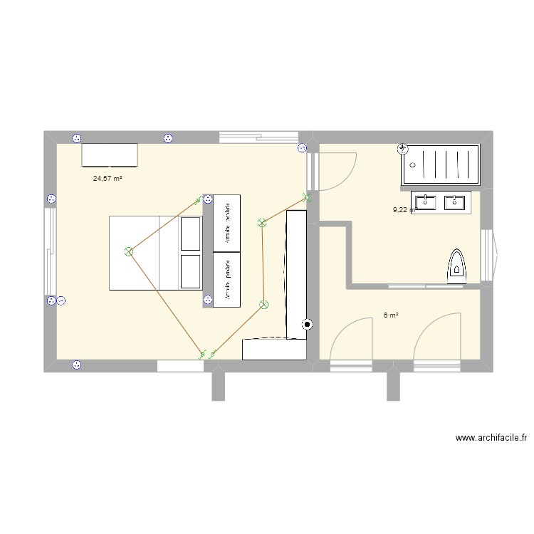 garage en chambre V2bis. Plan de 3 pièces et 40 m2