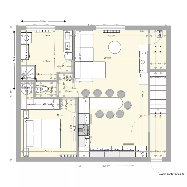  SCI des Amours cusine ilot St&eacute;via. Plan de 