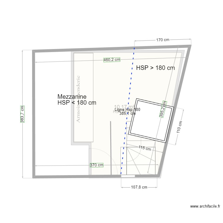 Pamiers3 - R+3 Mezzanine V6 après travaux. Plan de 1 pièce et 10 m2