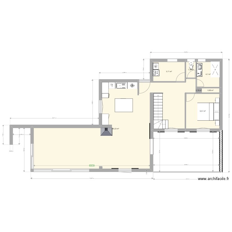 maison St Quentin 4 avec agrandissement  . Plan de 7 pièces et 91 m2