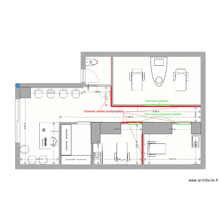 MAUD CANNES Cloisons vitrées. Plan de 6 pièces et 53 m2