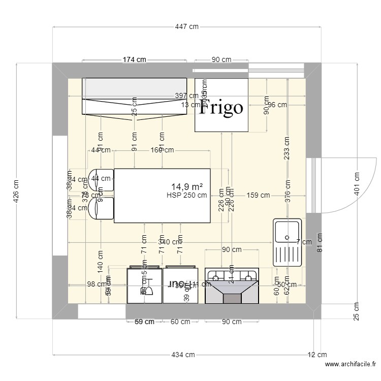 DALCERRO. Plan de 1 pièce et 15 m2